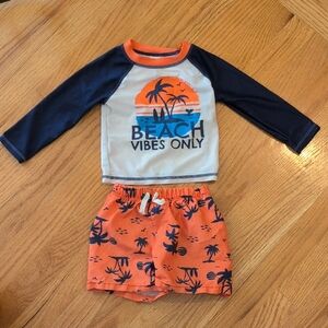Gerber Kids Swim Rashguard Set - Orange and Navy